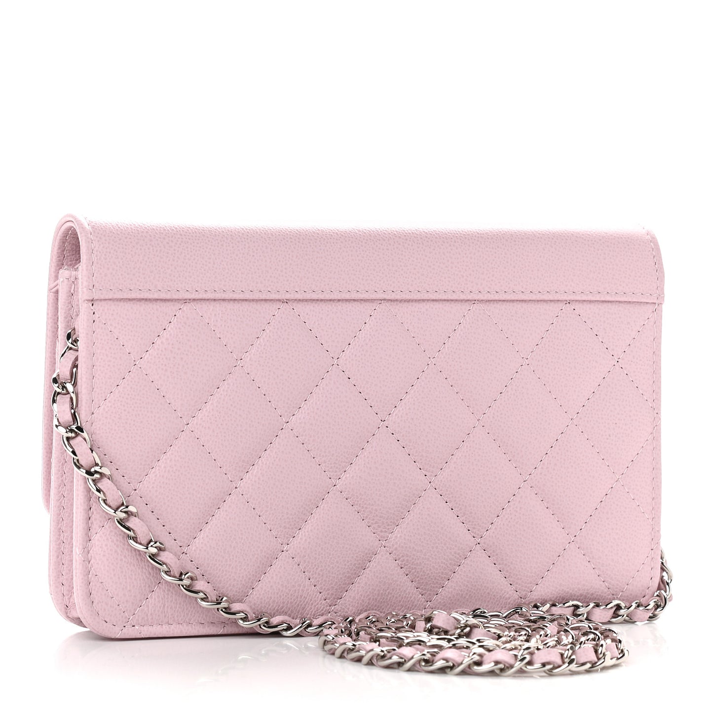 Grained Calfskin Quilted CC Box Wallet On Chain WOC Light Pink