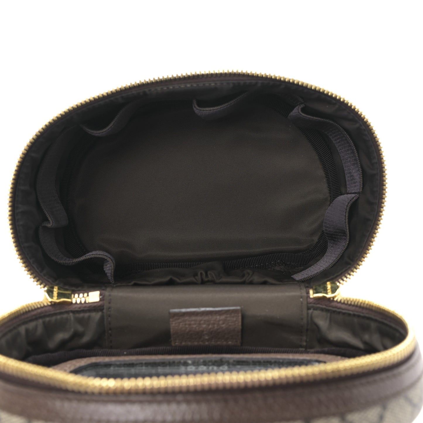 GG Supreme Monogram Textured Calfskin Web Ophidia Vanity Cosmetic Case Beige Ebony New Acero