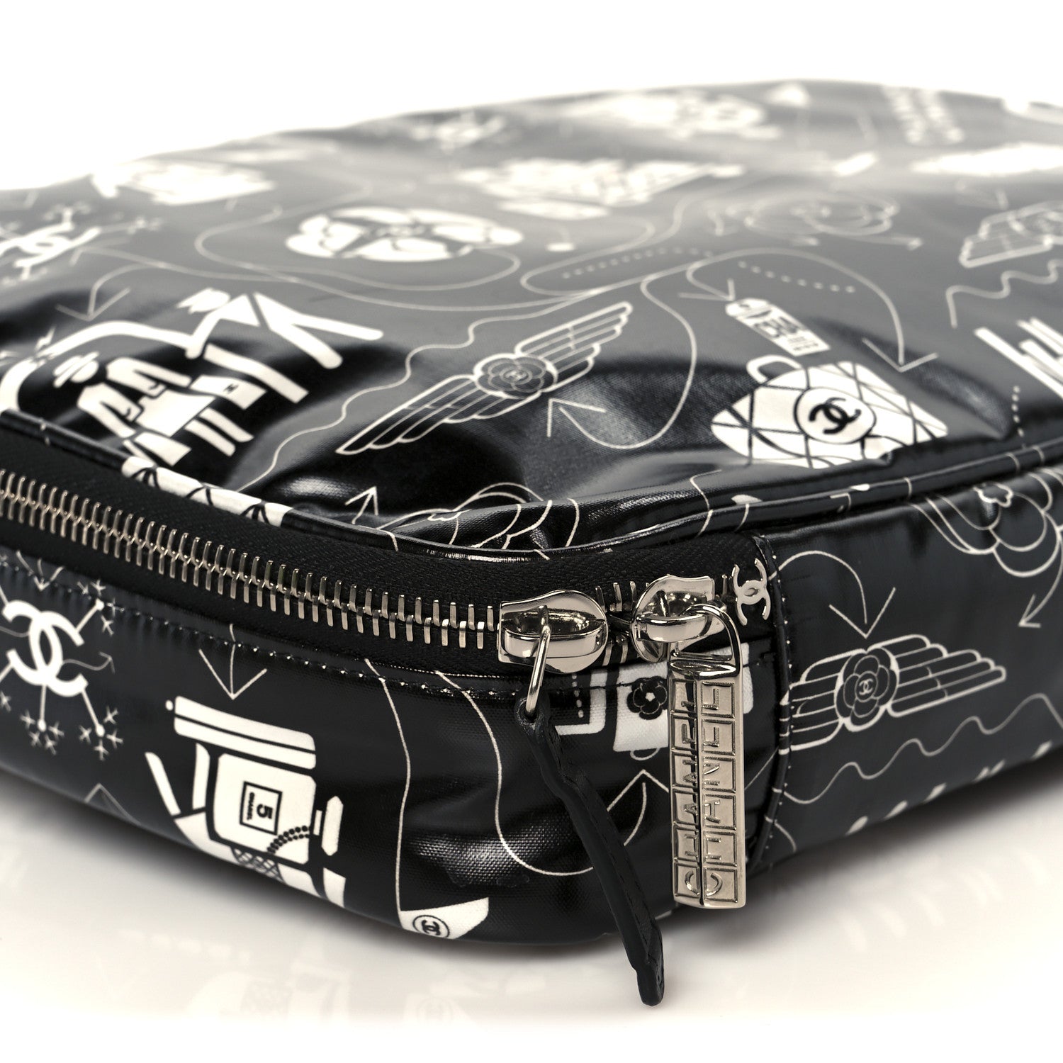 Chanel Coated Canvas Airline Large Travel Bag Black White 1798336