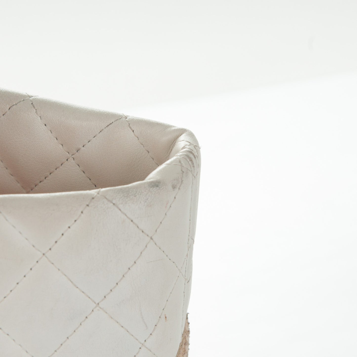 Calfskin Quilted Python Large Cambon Tote White