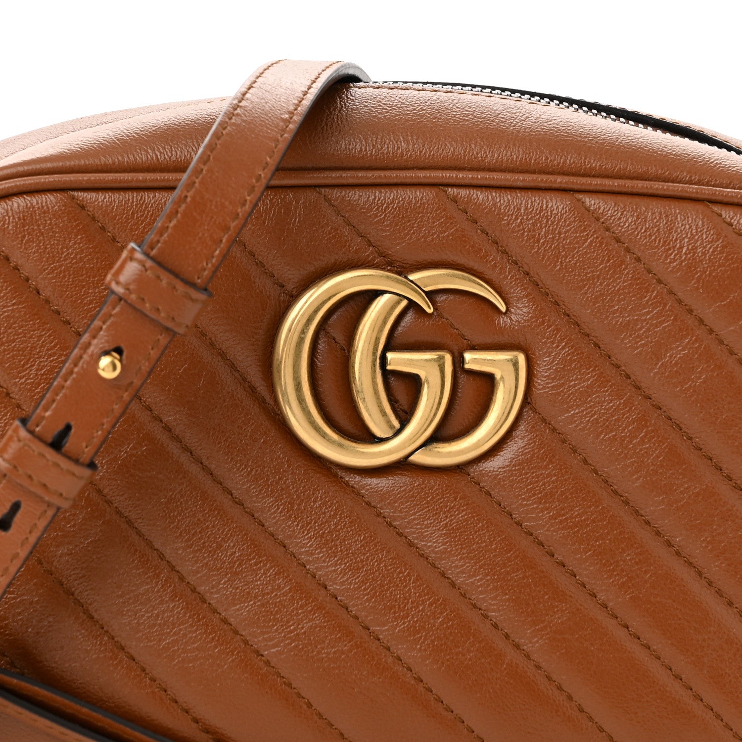 Gucci Glazed Calfskin Matelasse Diagonal Small GG Marmont Chain Shoulder Bag Cuir 8 of 13