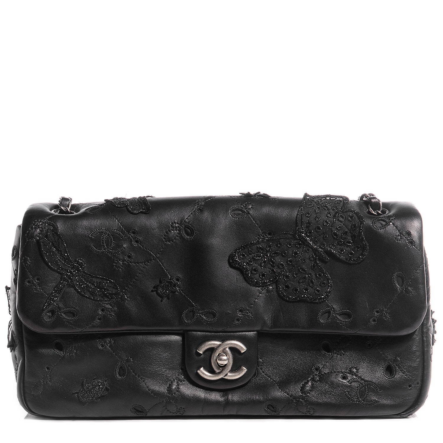 Chanel Lambskin Embroidered Butterfly Flap Black 1 of 8