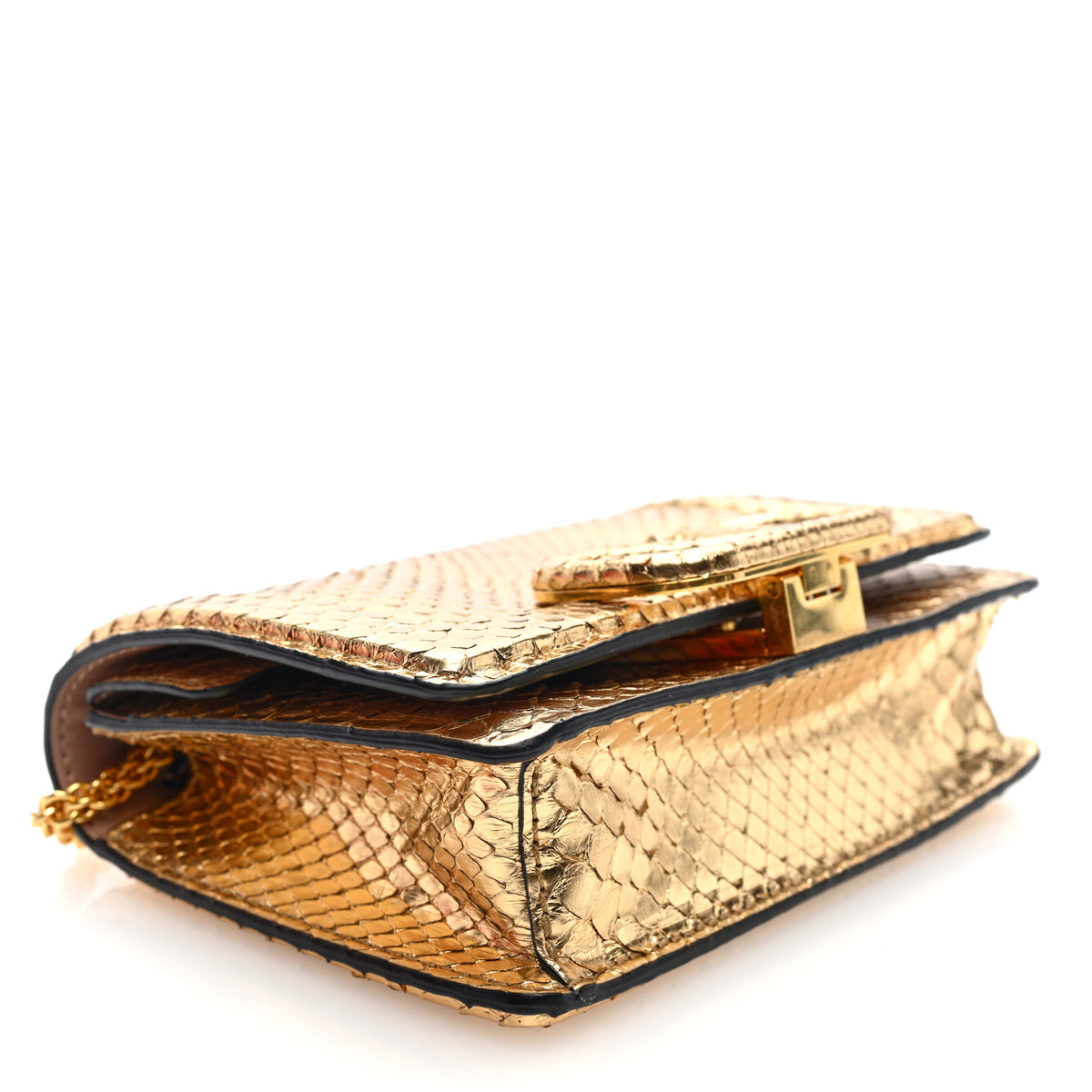 Metallic Snakeskin Vlogo Mini Shoulder Bag  Gold