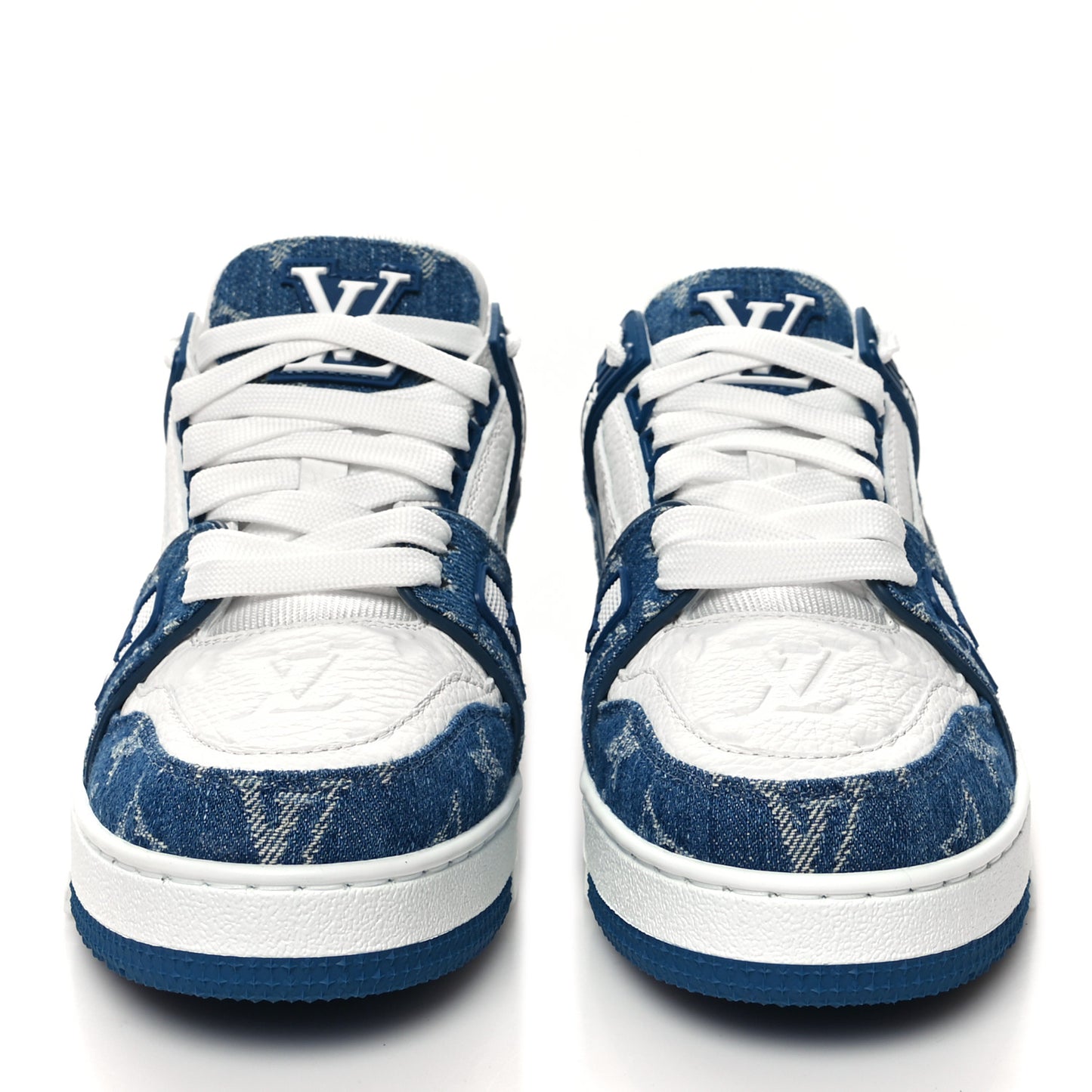 Calfskin Embossed Monogram Denim Womens LV Trainer Sneakers 36 Blue
