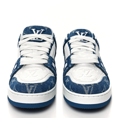 Louis Vuitton Calfskin Embossed Monogram Denim Womens LV Trainer Sneakers 36 Blue 2 of 8