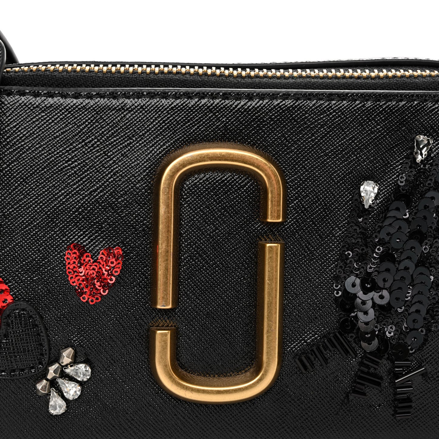 Saffiano Sequin Crystal Embellished Small Snapshot Camera Bag Black