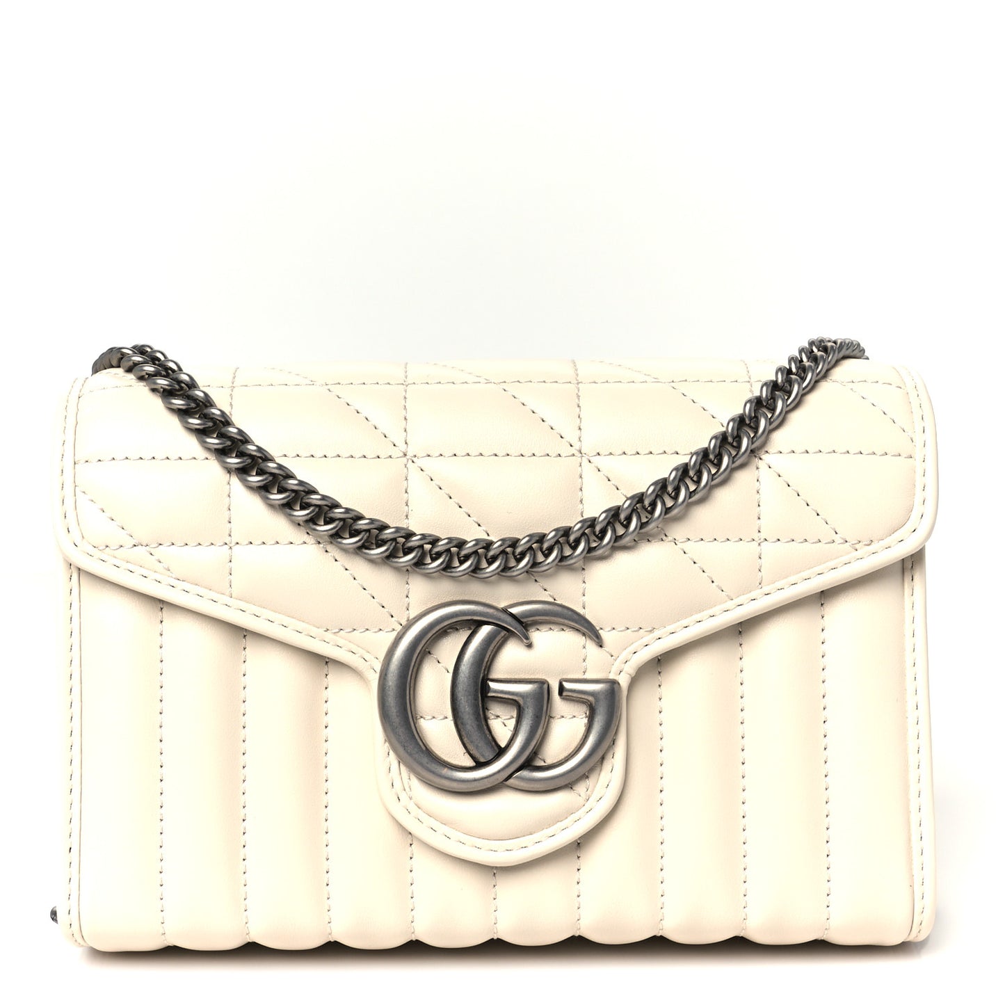 Calfskin Matelasse Aria GG Marmont Chain Wallet Mystic White