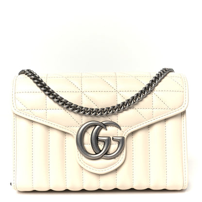 Gucci Calfskin Matelasse Aria GG Marmont Chain Wallet Mystic White 1 of 10