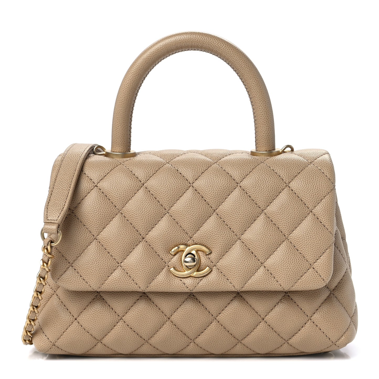 Caviar Quilted Mini Coco Handle Flap Beige