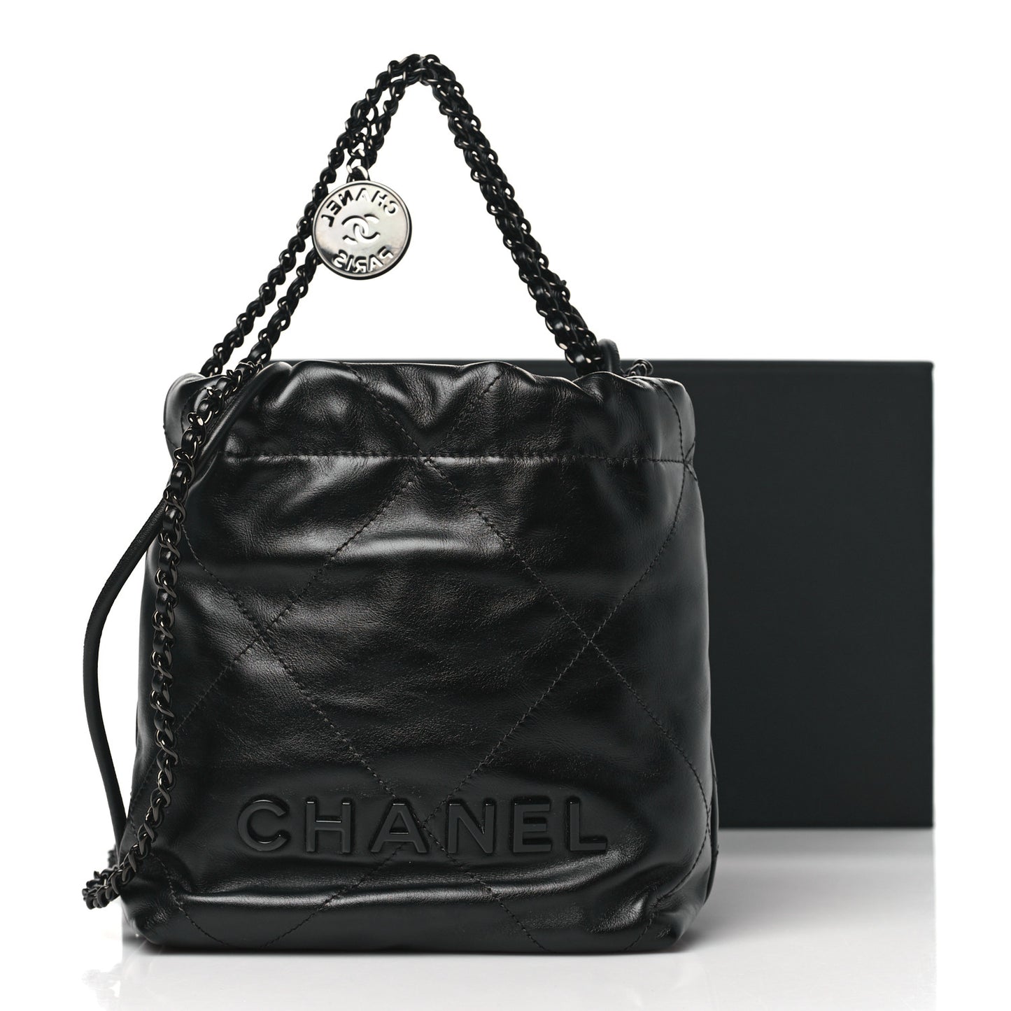 Shiny Calfskin Quilted Mini Chanel 22 So Black