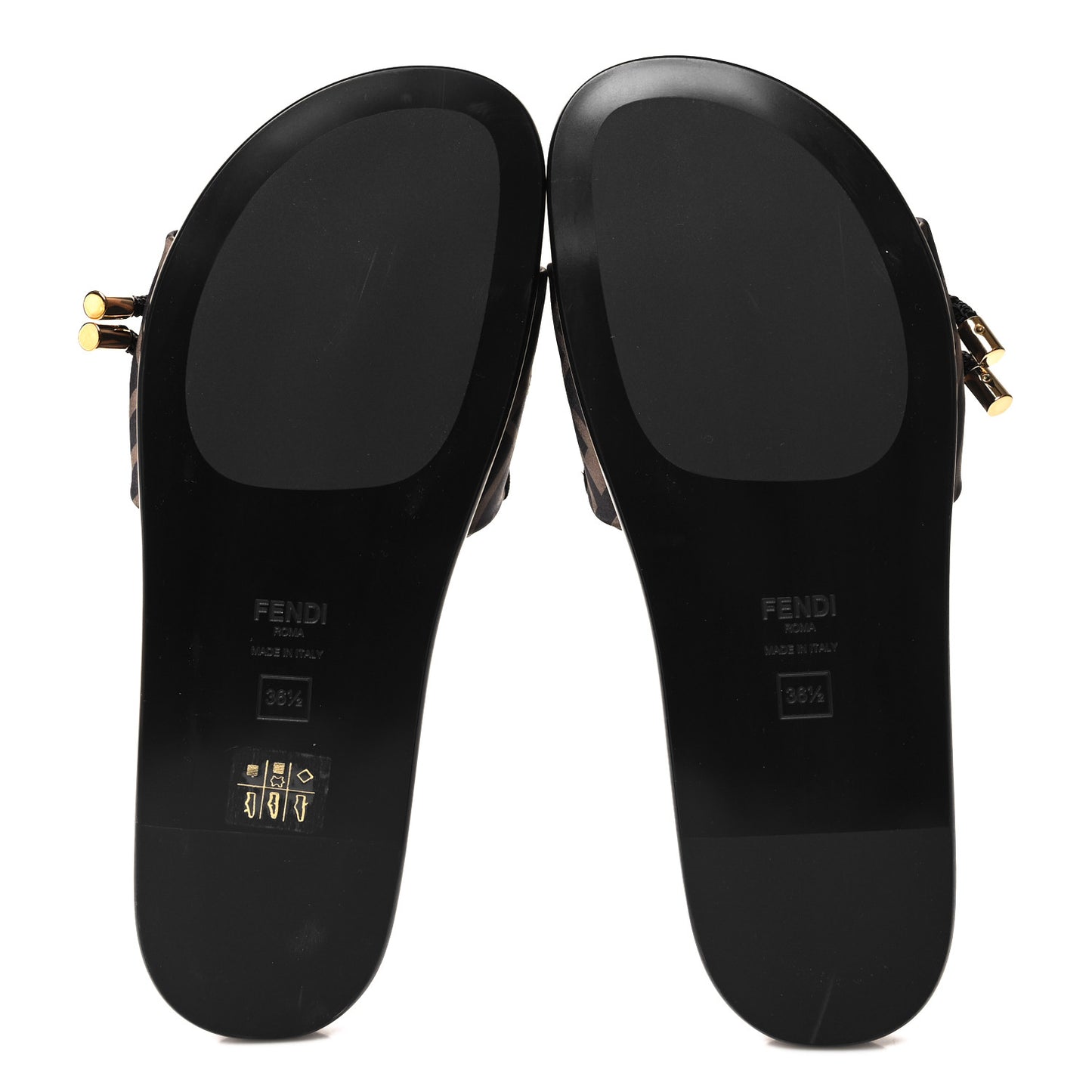 Satin FF Fendi Feel Slide Sandals 36.5 Tobacco Black
