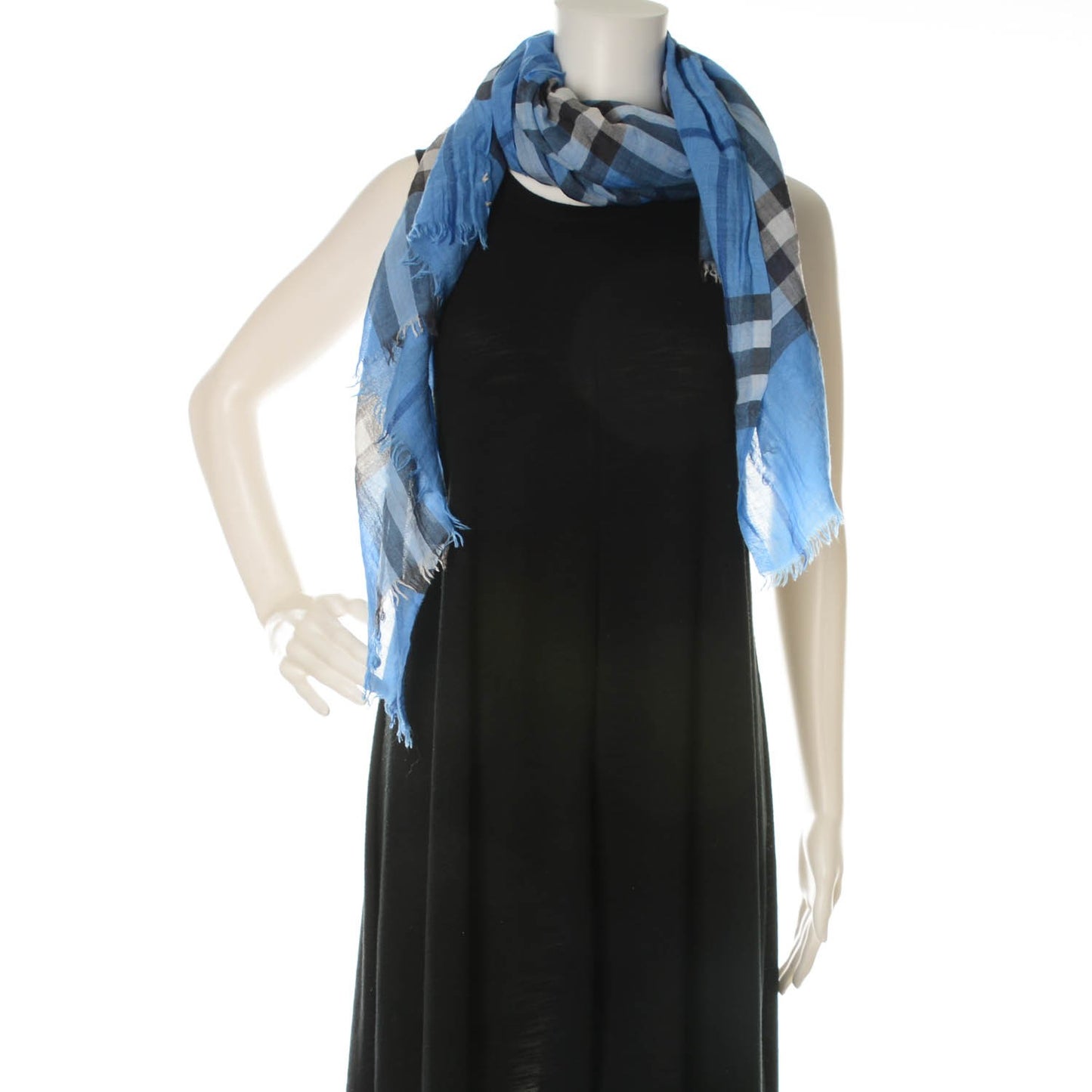 Wool Silk House Check Lightweight Scarf Cornflower Blue