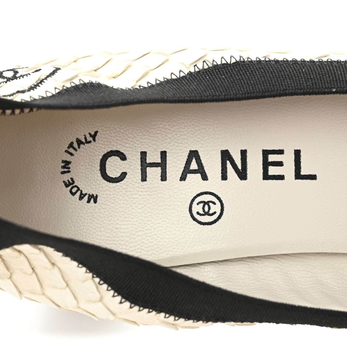 Snakeskin CC Elastic Cap Toe Ballerina Pumps 38 White Black