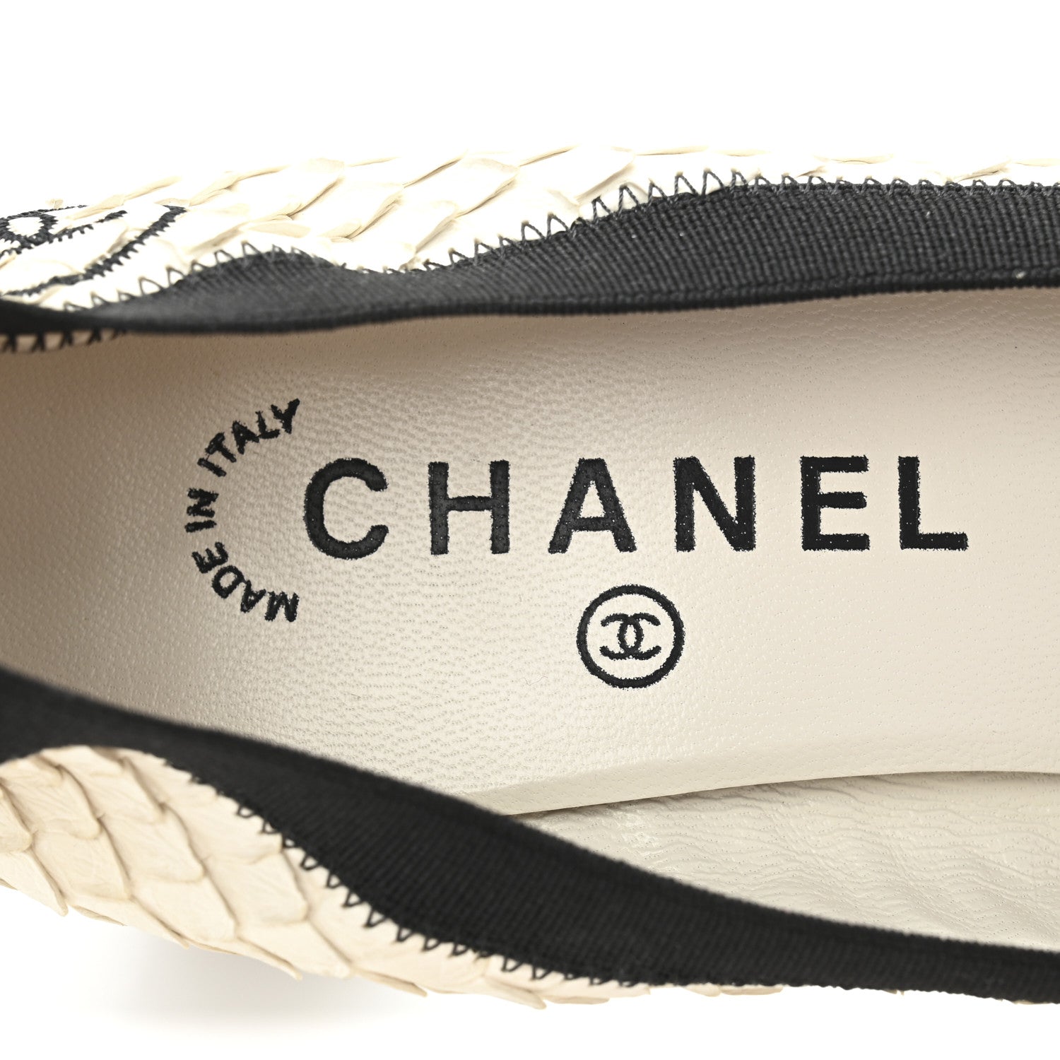 Chanel Snakeskin CC Elastic Cap Toe Ballerina Pumps 38 White Black 8 of 8