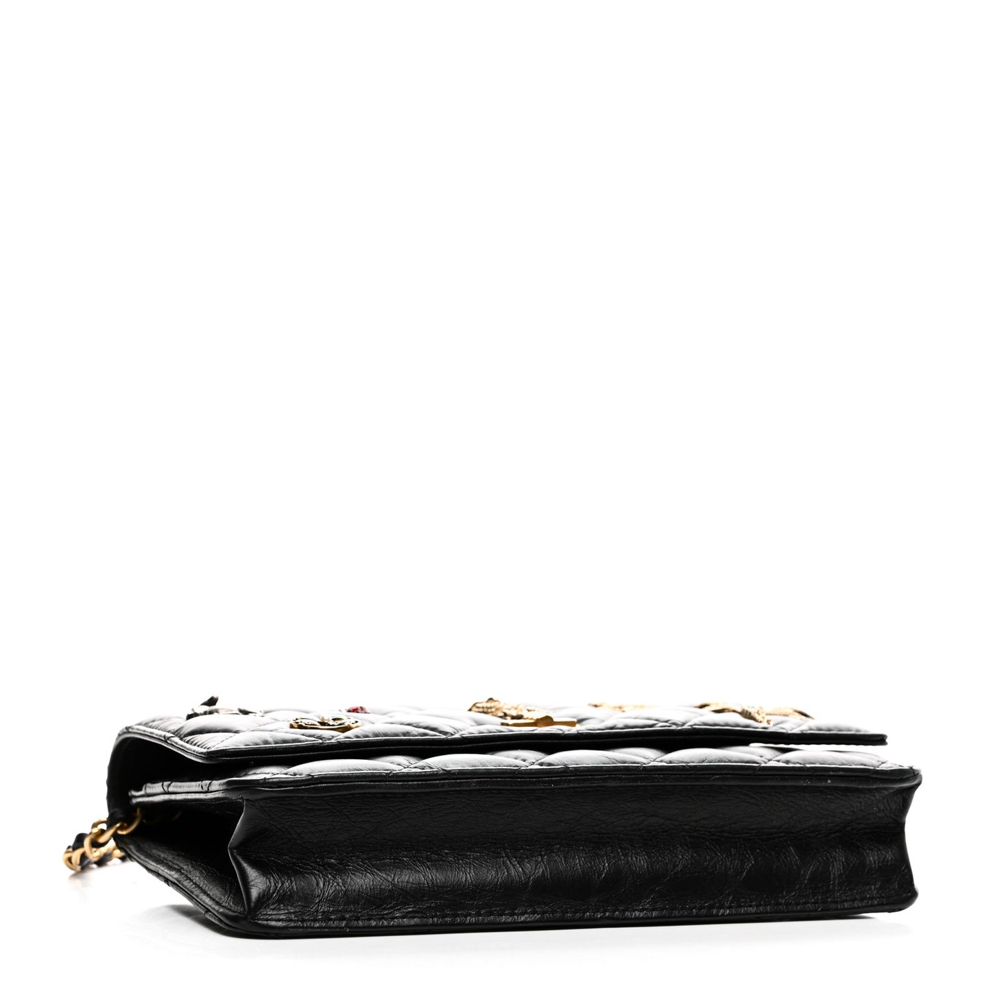 Aged Calfskin Quilted Lucky Charms 2.55 Reissue Wallet On Chain WOC Black