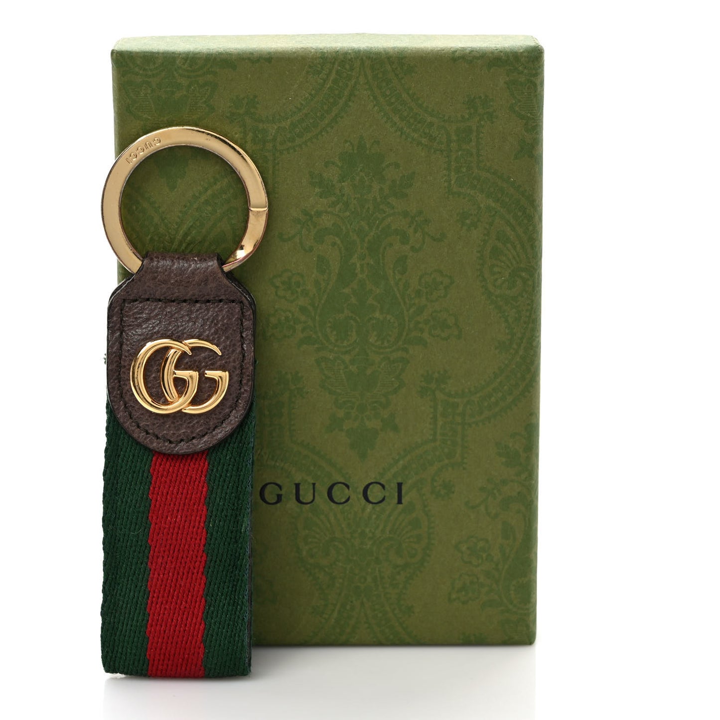 Nylon Textured Dollar Calfskin Web Ophidia Key Ring Green Red New Acero