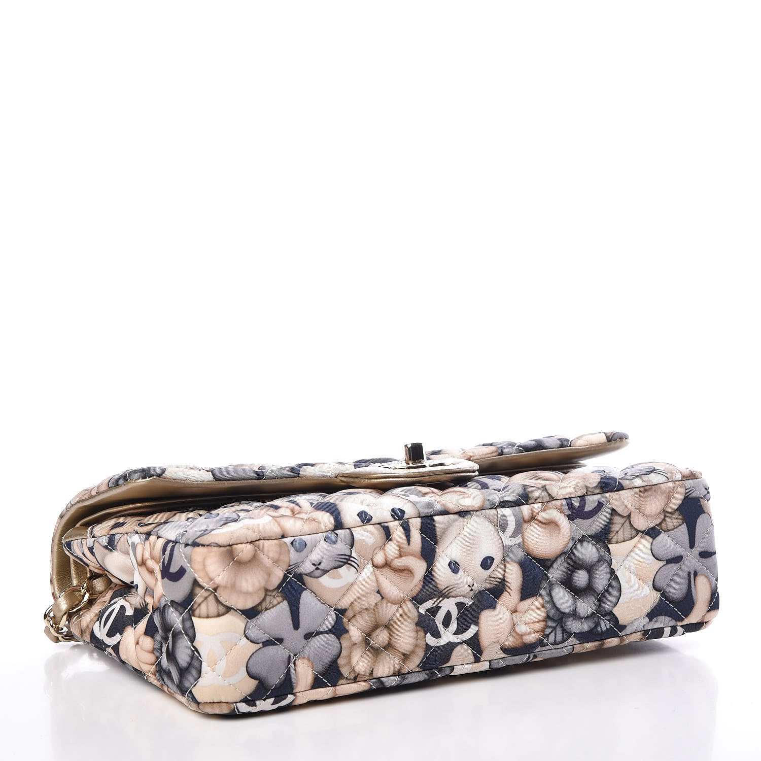 Chanel Nylon Quilted Medium Cat Emoticon Double Flap Navy Gold 5 of 14