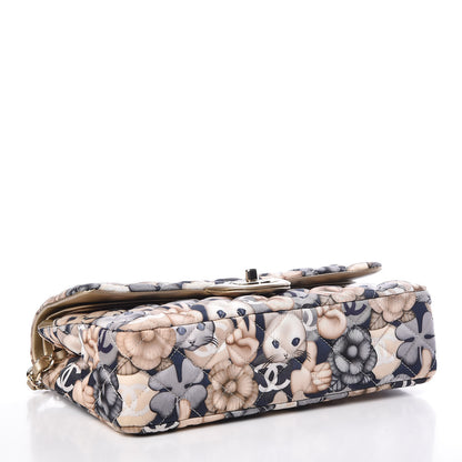 Chanel Nylon Quilted Medium Cat Emoticon Double Flap Navy Gold 5 of 14