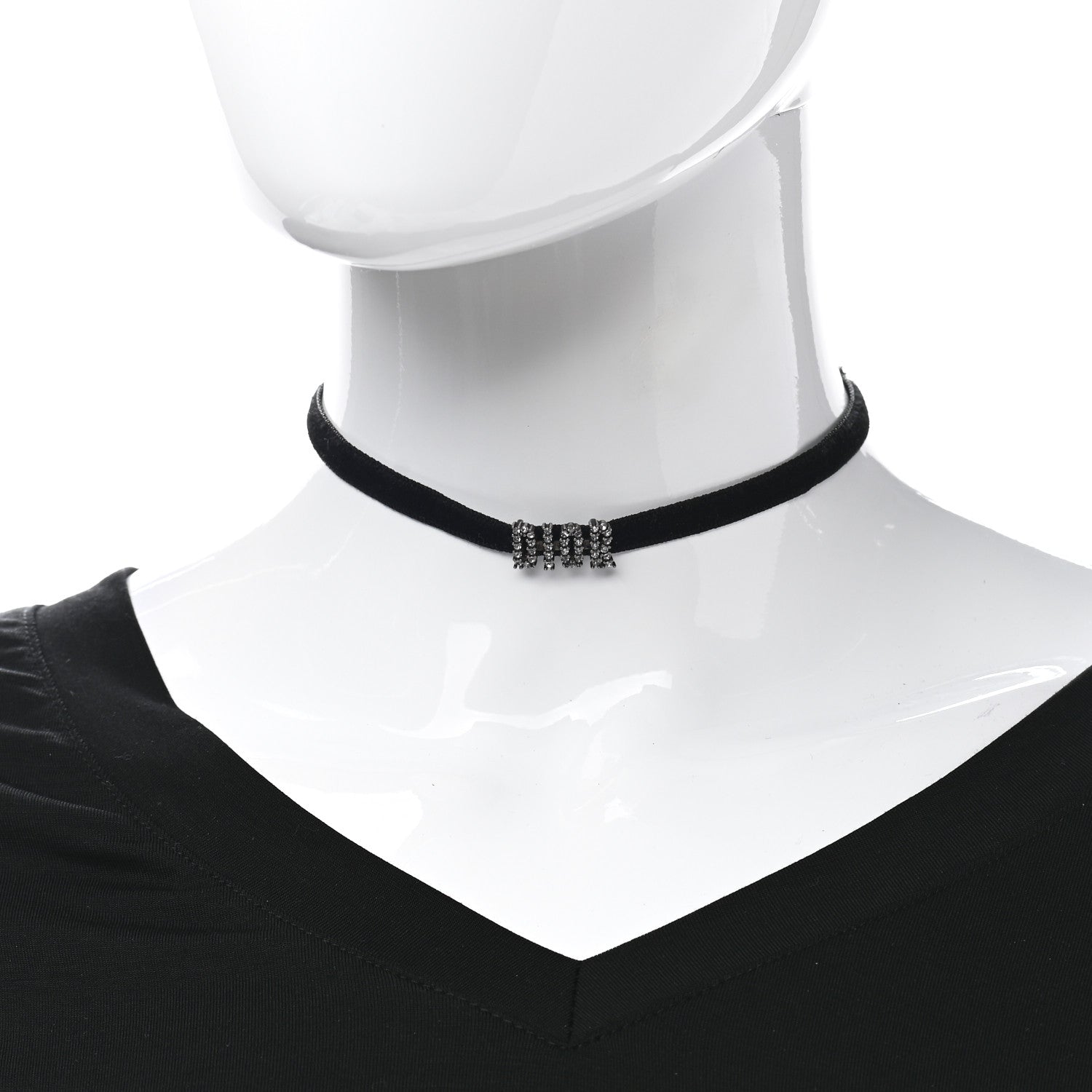 Christian Dior Velvet Crystal DIOR Choker Necklace Black 2 of 4