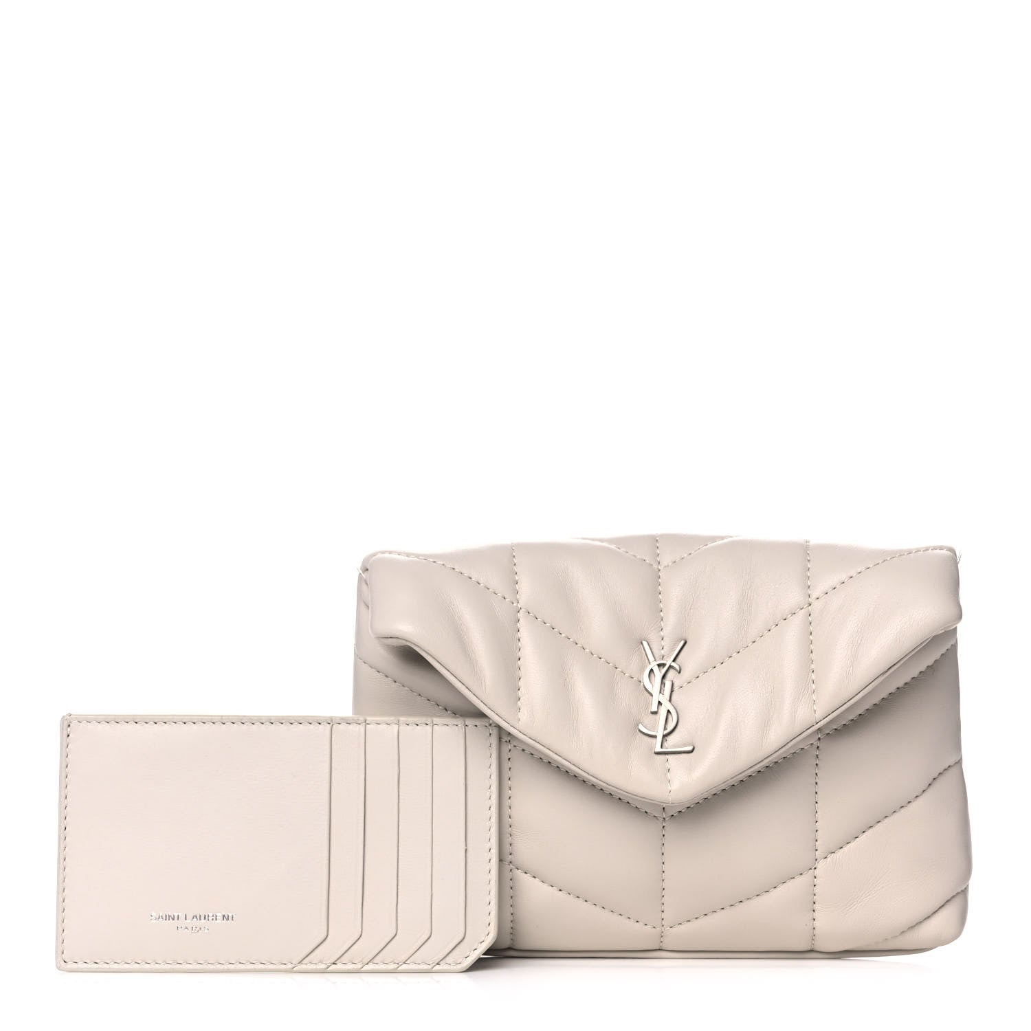 Saint Laurent Lambskin Monogram Loulou Puffer Pouch Clutch Crema Soft 1 of 10