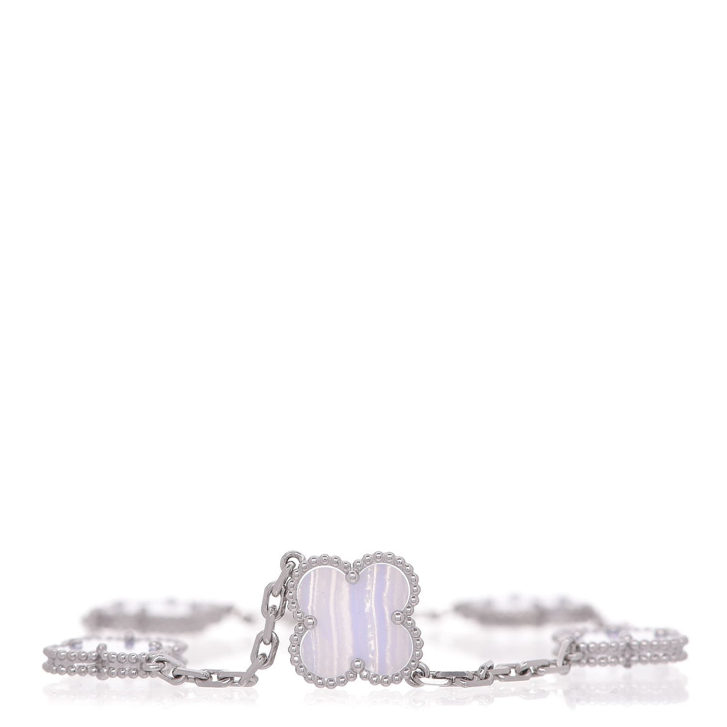 18K White Gold Chalcedony 5 Motifs Vintage Alhambra Bracelet