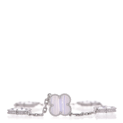 Van Cleef & Arpels 18K White Gold Chalcedony 5 Motifs Vintage Alhambra Bracelet 1 of 6