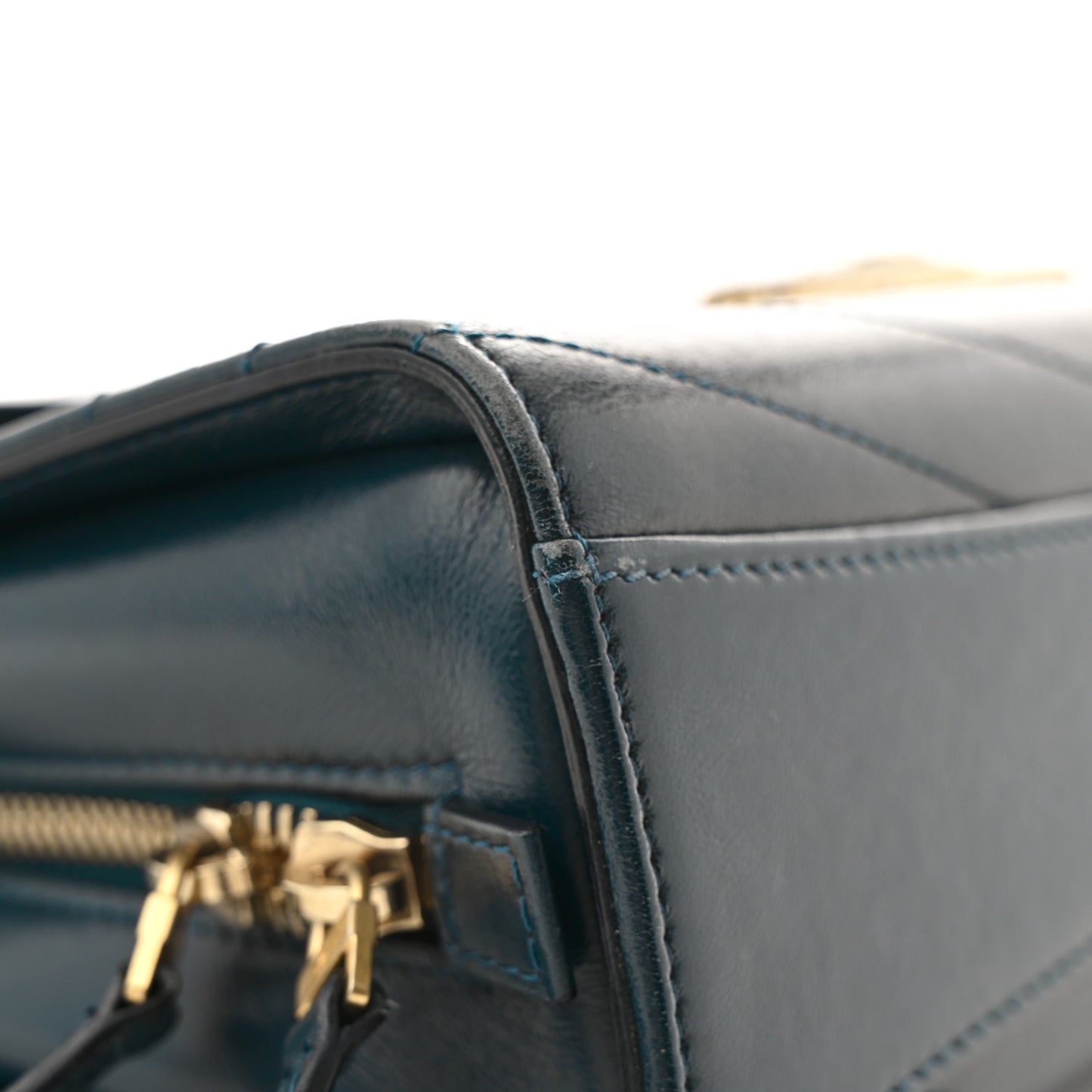 Calfskin Chevron Quilted Medal Flap Blue