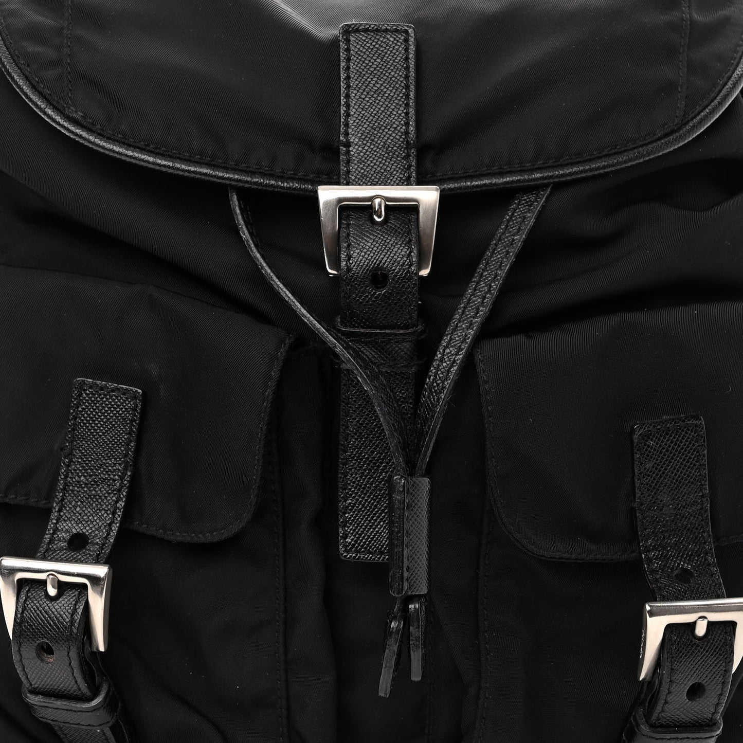 Nylon Vela Saffiano Drawstring Shoulder Bag Black
