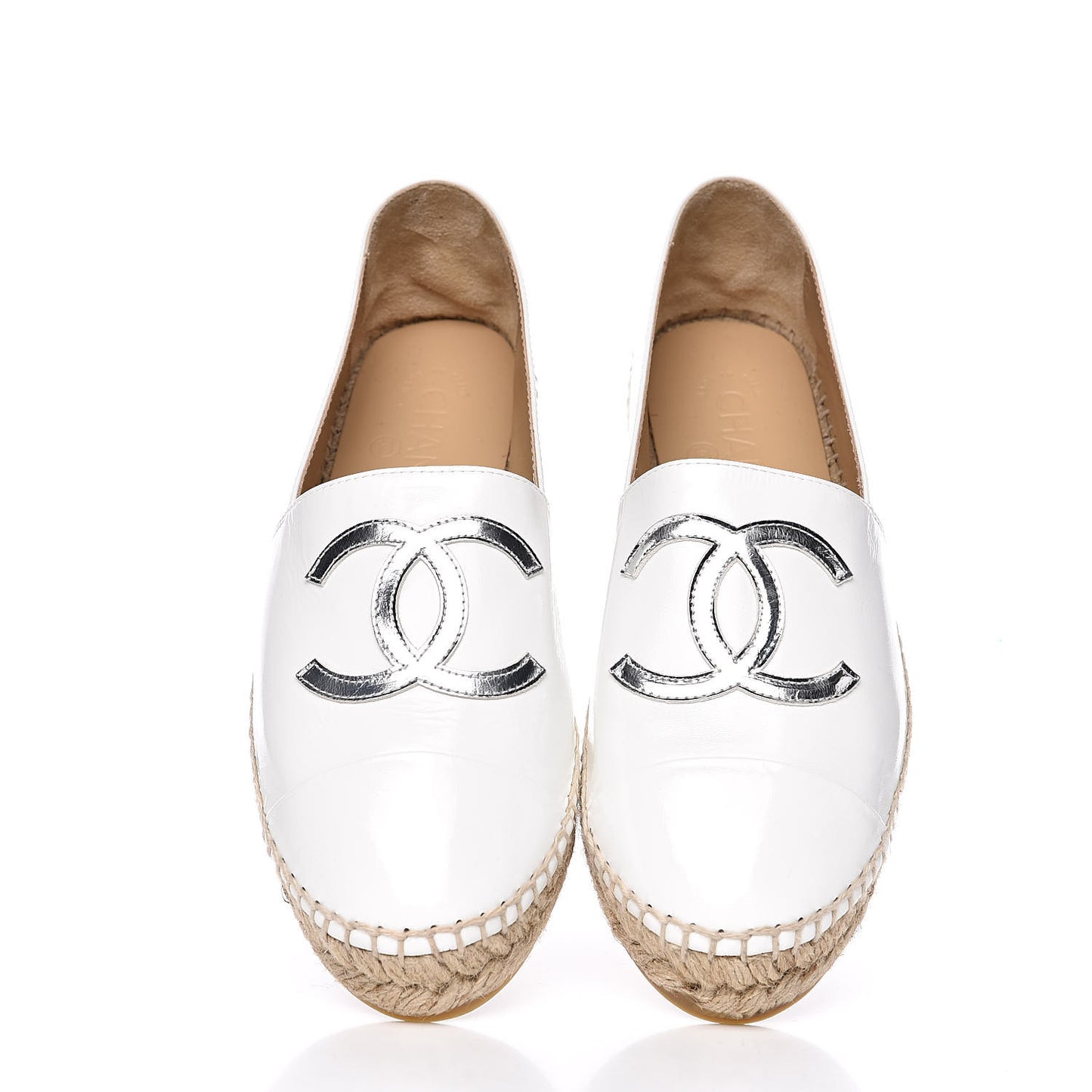 Distressed Patent CC Espadrilles 39 White Silver