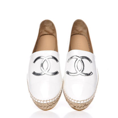 Chanel Distressed Patent CC Espadrilles 39 White Silver 4 of 10