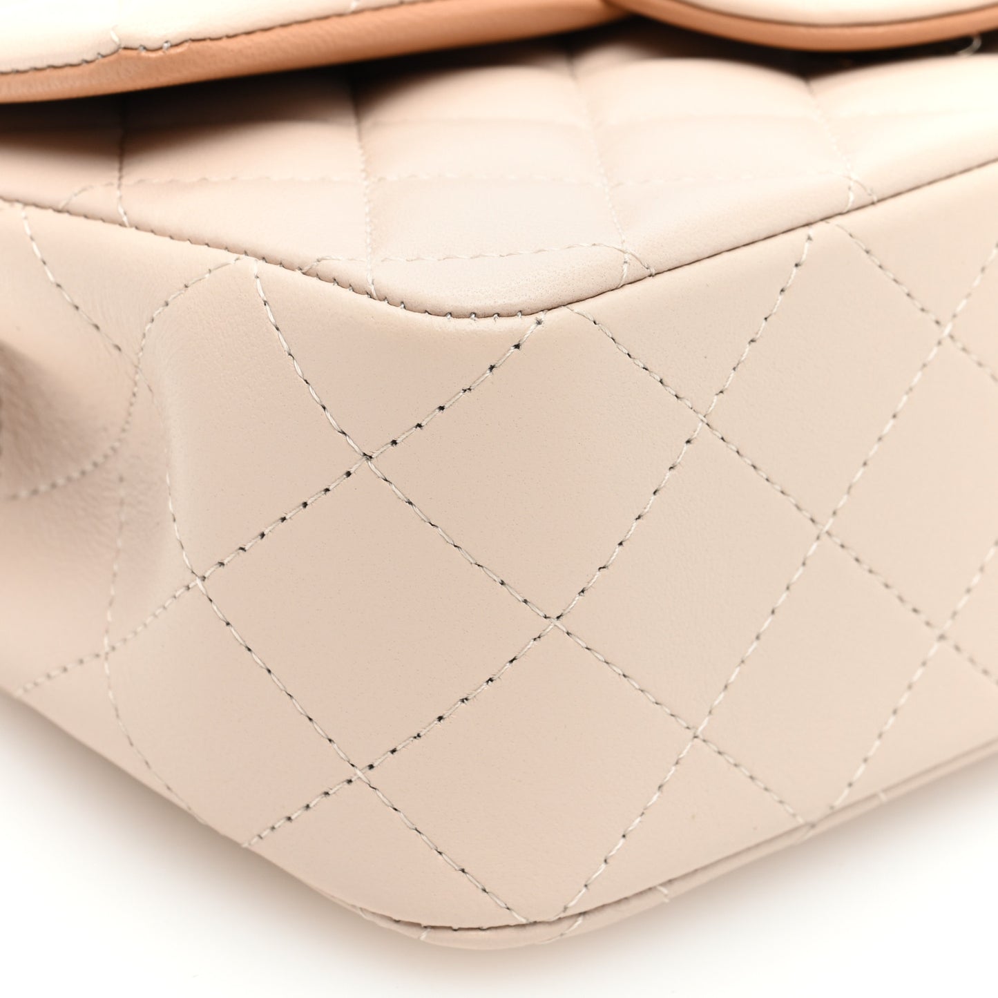 Lambskin Quilted Bi-Color Mini Top Handle Rectangular Flap Ecru Dark Beige