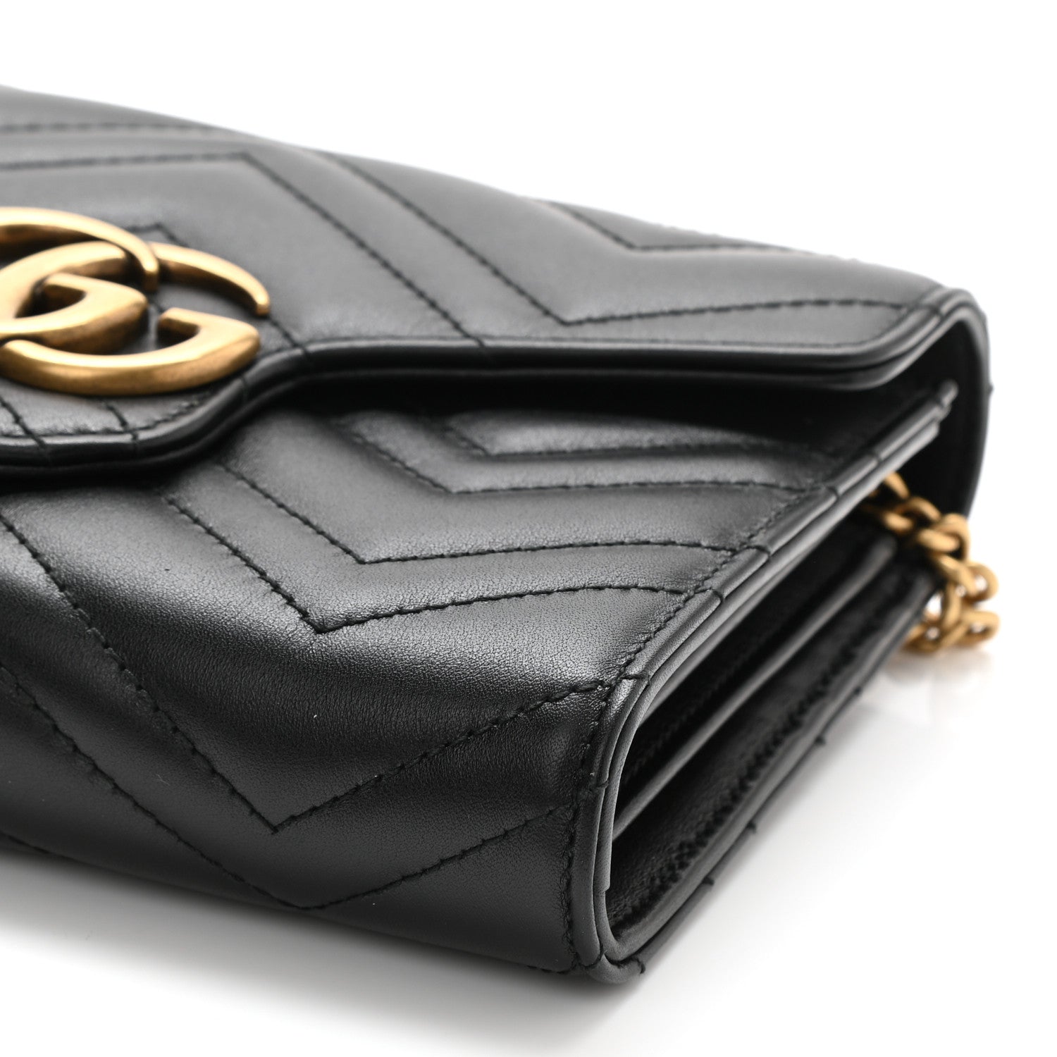 Gucci Calfskin Matelasse GG Marmont Chain Wallet Black 8 of 9