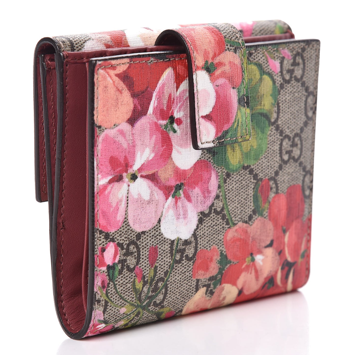 GG Supreme Monogram Blooms French Flap Wallet Beige Multicolor Dry Rose