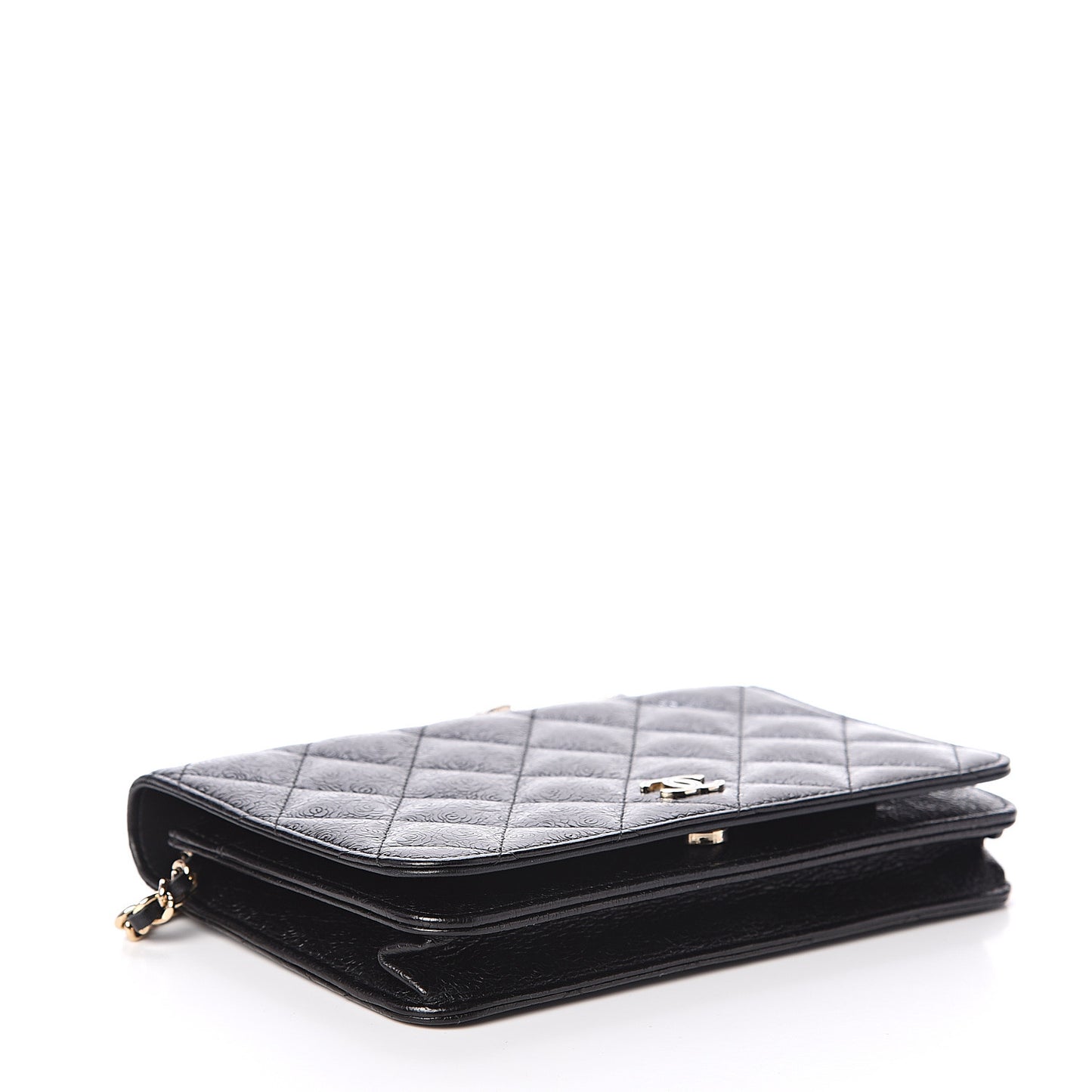 Calfskin Camellia Embossed Wallet on Chain WOC Black