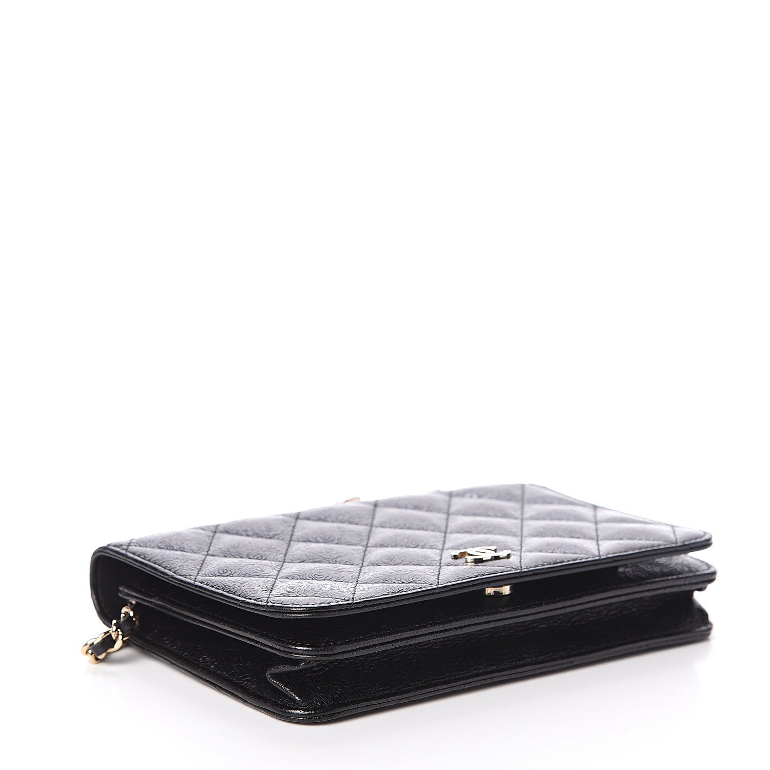 Chanel Calfskin Camellia Embossed Wallet on Chain WOC Black 3 of 10