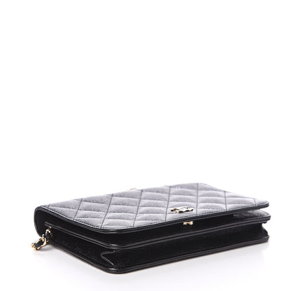 Chanel Calfskin Camellia Embossed Wallet on Chain WOC Black 3 of 10