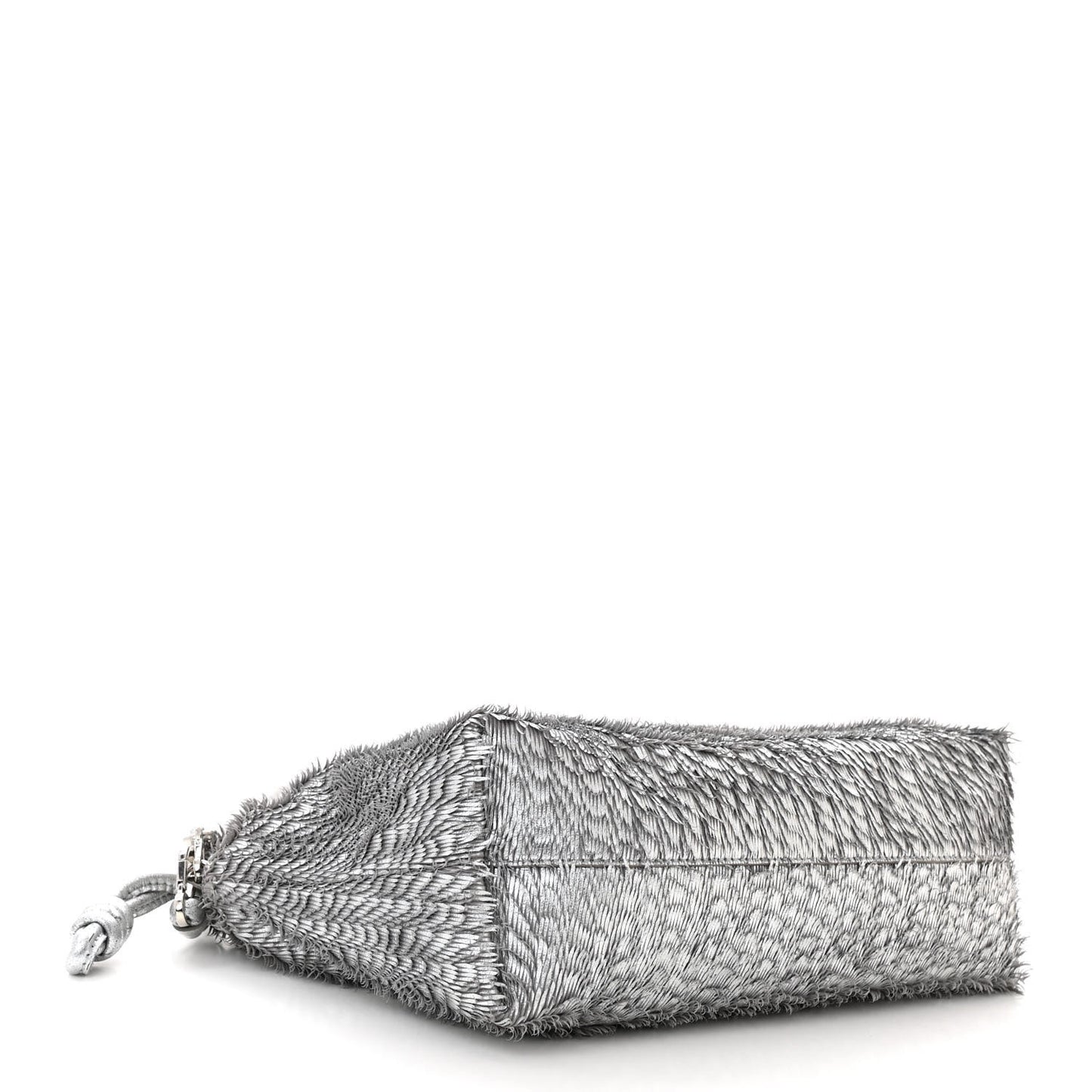 Metallic Nappa Calfskin Fringed Medium Chain Flamenco Knot Purse Silver