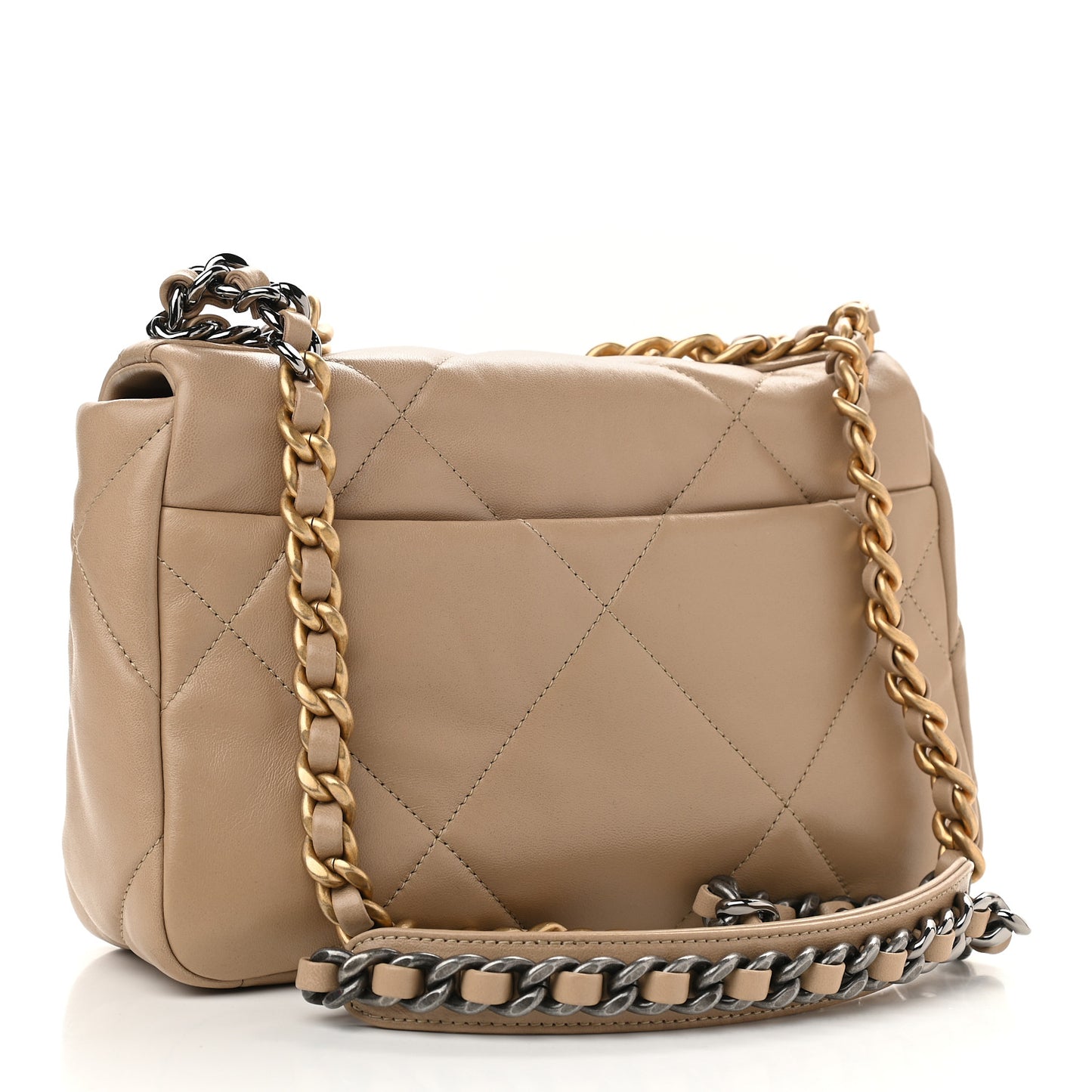 Lambskin Quilted Medium Chanel 19 Flap Dark Beige