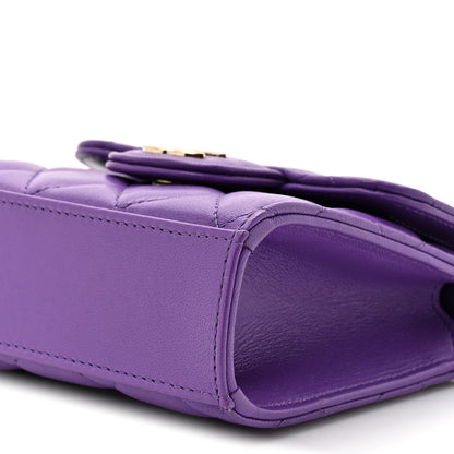 Chanel Lambskin Quilted Top Handle Flap Clutch With Chain Purple 9 of 13