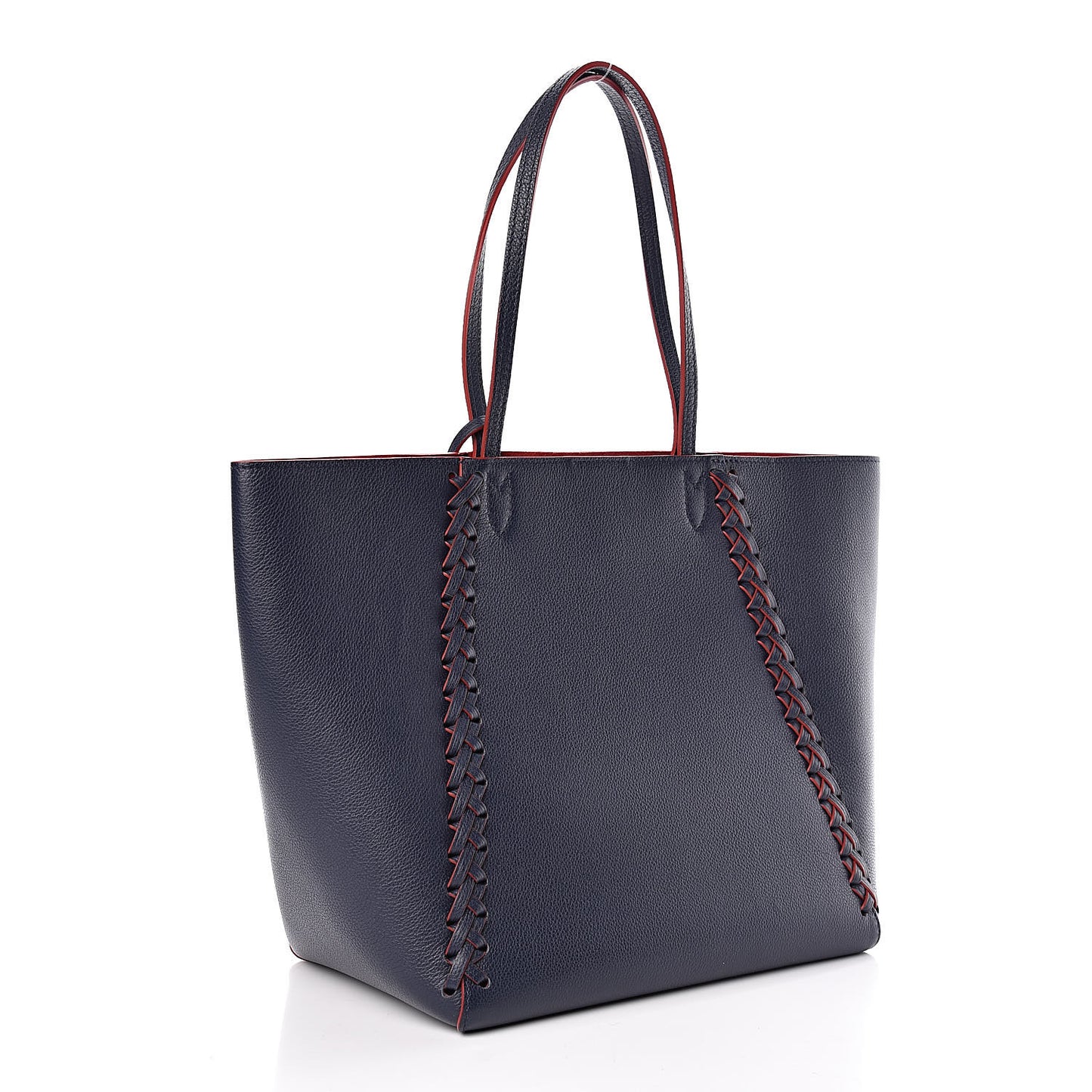 Calfskin Braided Lockme Cabas Marine Rouge