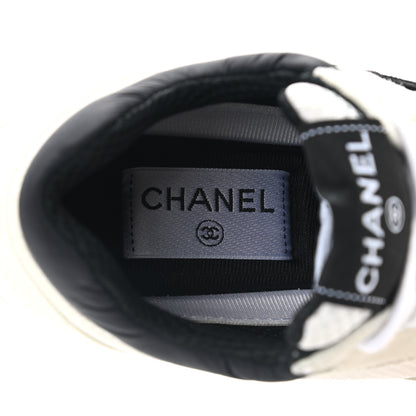 Chanel Mesh Suede Calfskin Grained Calfskin Womens CC Sneakers 35 White Black 7 of 9