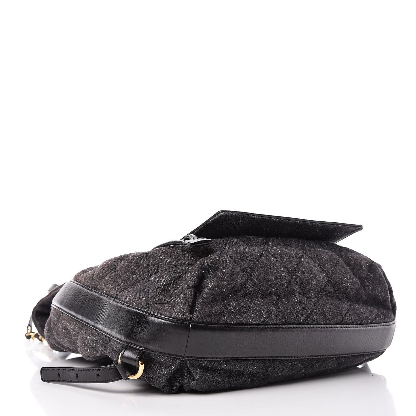 Denim Calfskin Quilted Backpack Dark Grey Black