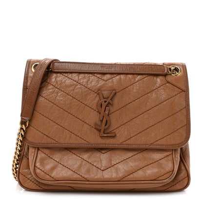 Saint Laurent Crinkled Calfskin Matelasse Monogram Medium Niki Chain Satchel Caramel 1 of 17