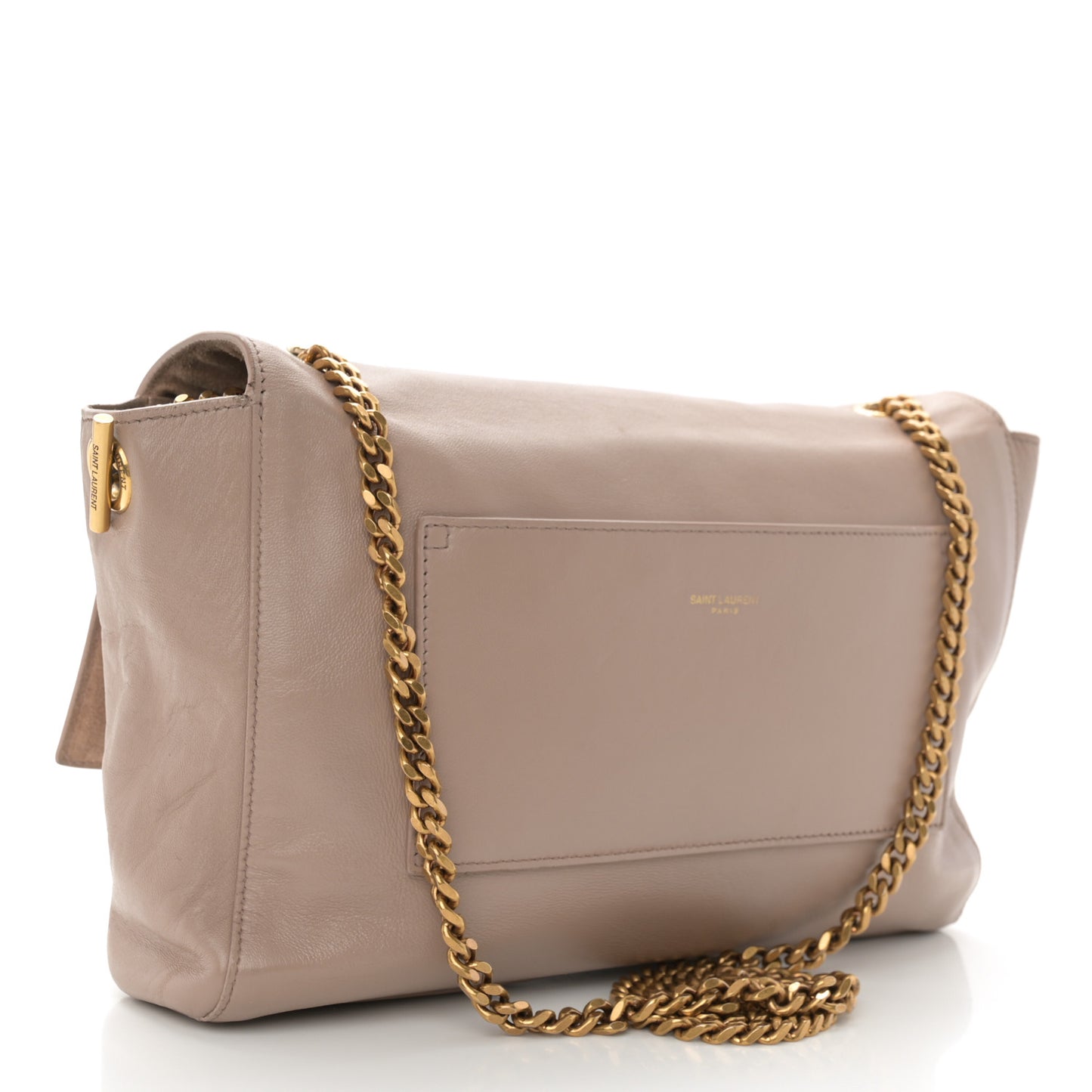 Smooth Calfskin Suede Medium Reversible Monogram Kate Satchel Taupe