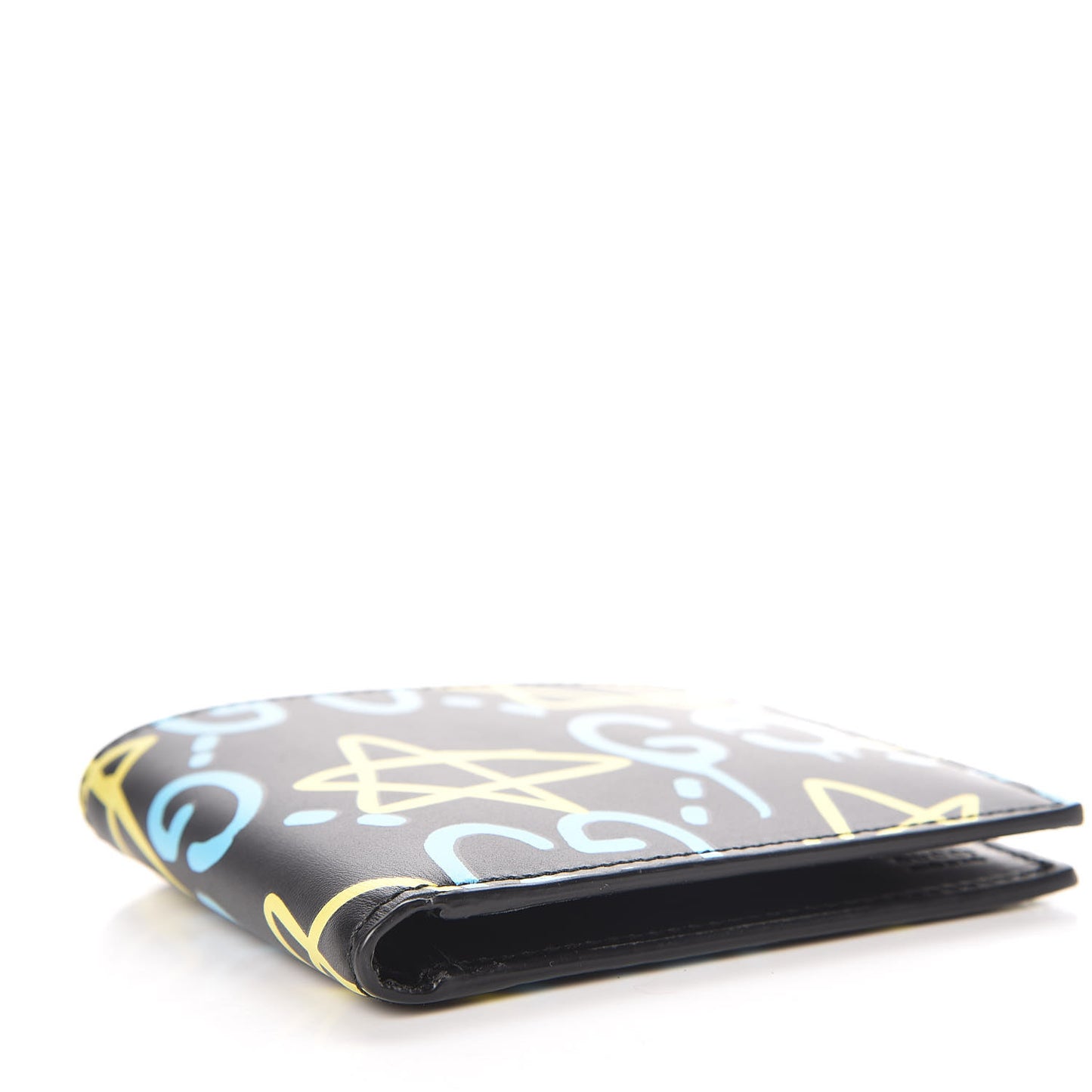Calfskin GucciGhost Print Bi-Fold Wallet Black New Acquamarine