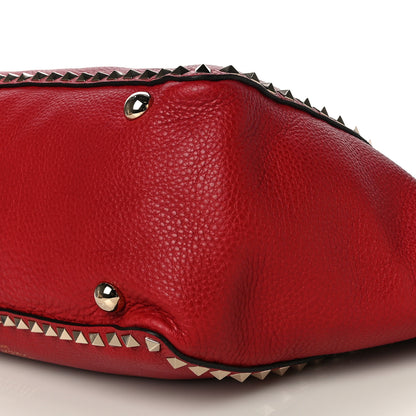 Valentino Garavani Pebbled Calfskin Medium Rockstud Tote Rosso Valentino 8 of 17