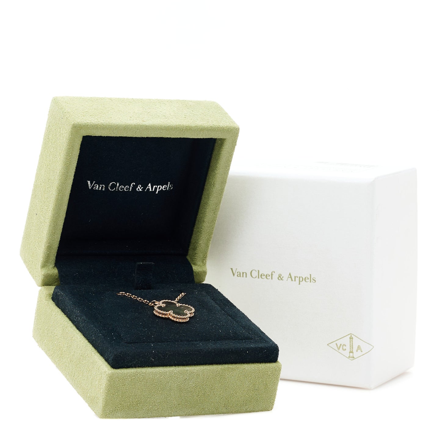 18K Rose Gold Gray Mother of Pearl Vintage Alhambra Pendant Necklace