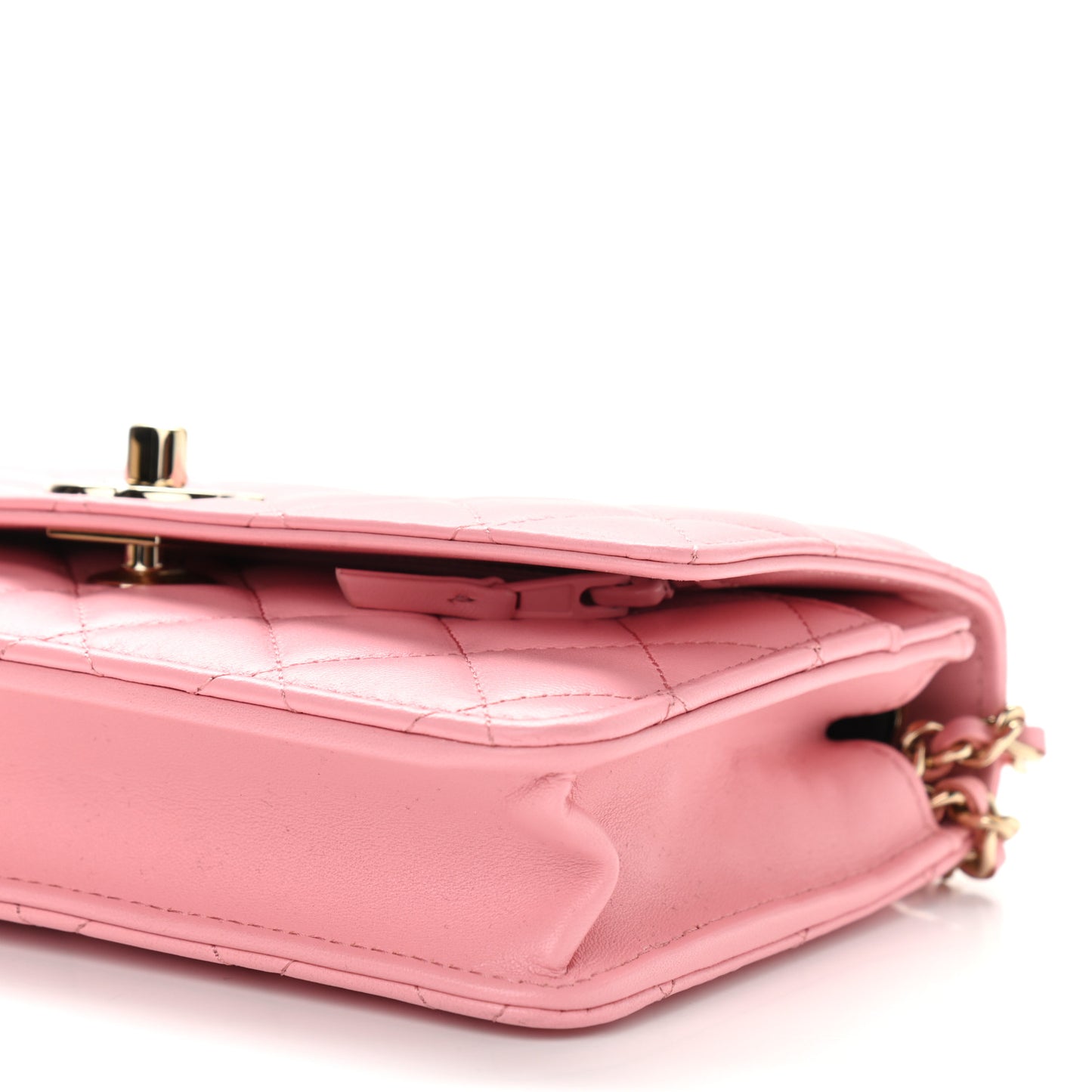 Lambskin Quilted Trendy CC Wallet On Chain WOC Pink