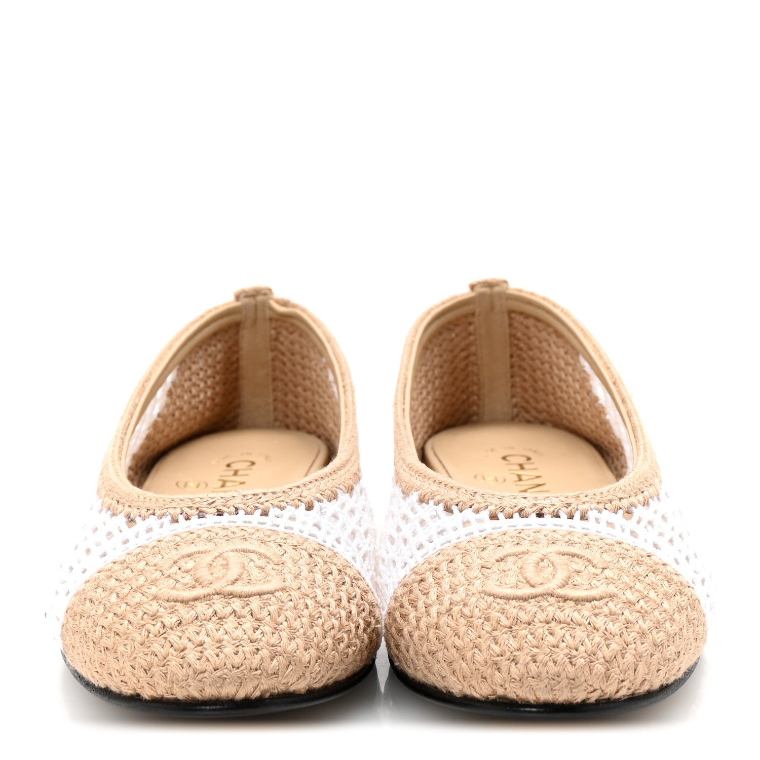 Chanel Raffia Cap Toe Ballerina Flats 37.5 White Beige 3 of 9