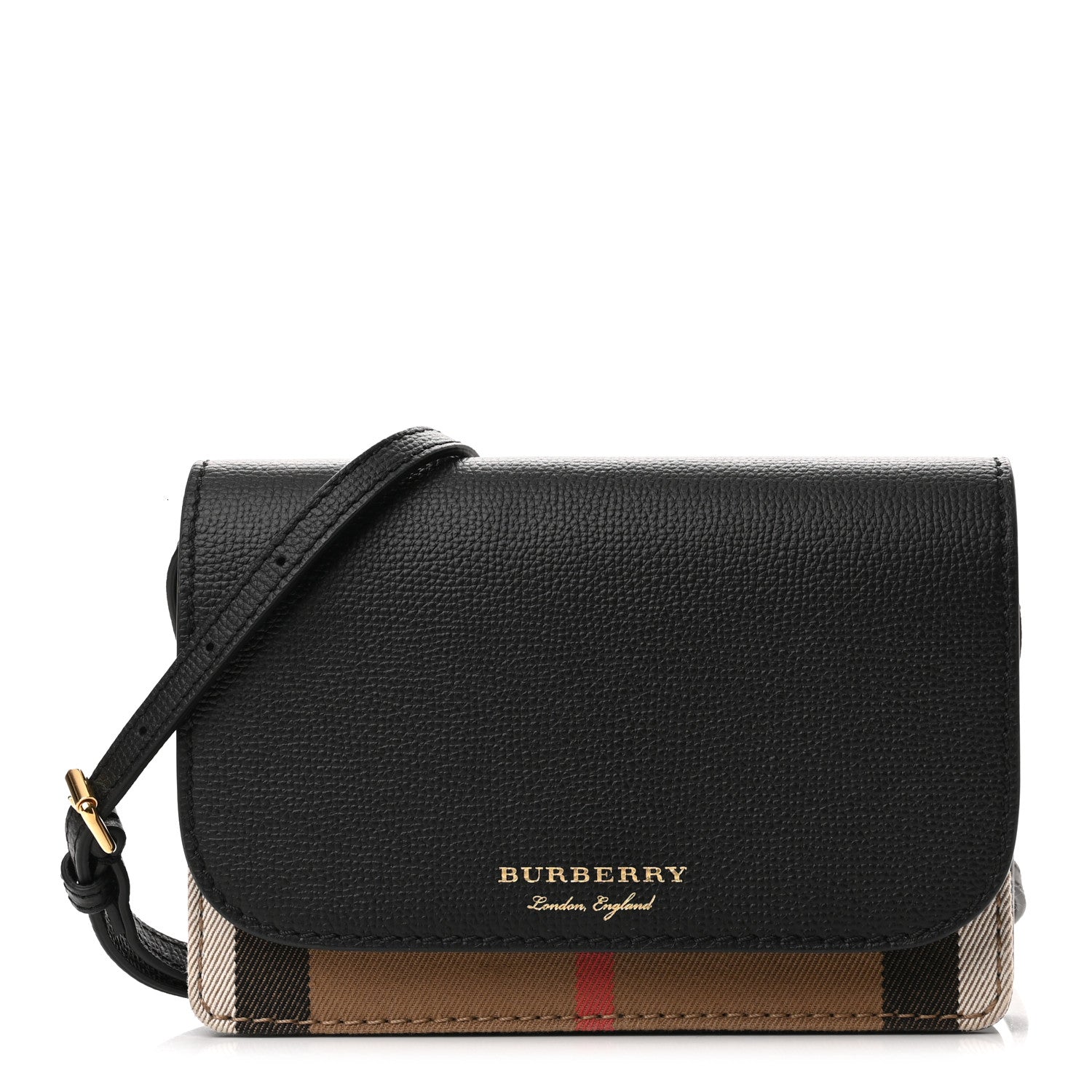 Burberry Grained Calfskin House Check Tartan Mix Hampshire Wallet On Chain Black 1 of 11